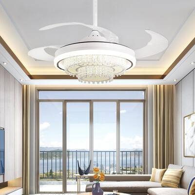 42" Dimmable Retractable Ceiling Fan with LED Light & Remote