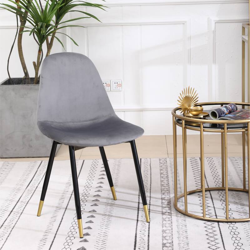 Mid-Century Fabric Dining Chairs with Velvet Seats and Metal Angled Legs, for Dining Rooms, Set of 4, Gray