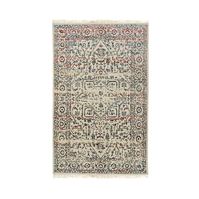 Ivory/Multi Hand Crafted Wool & Viscose Rug, 5' x 8', Plush Stylish Accent - L