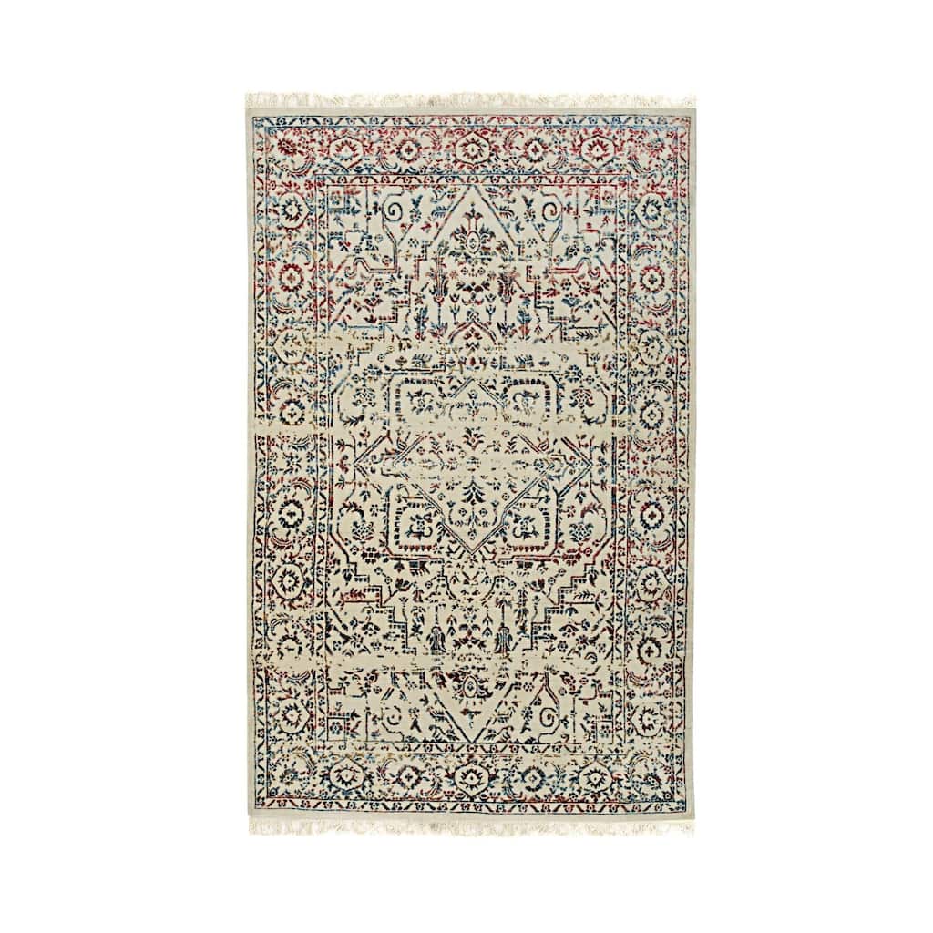 Ivory/Multi Hand Crafted Wool & Viscose Rug, 5' x 8', Plush Stylish Accent - L