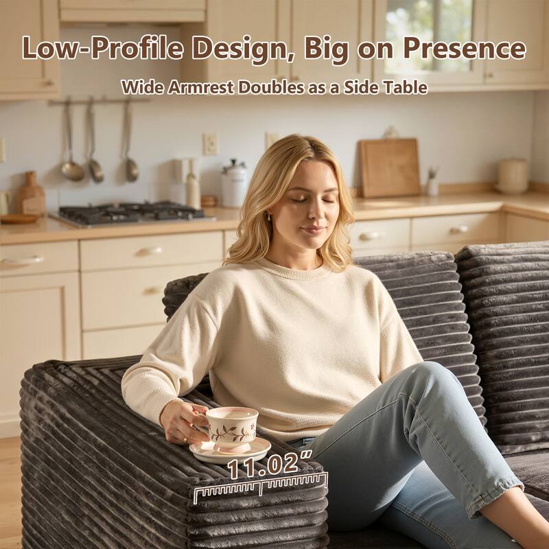 HOOOWOOO U-Shaped Plush Corduroy Modular Sectional Sofa with Chaise Lounge