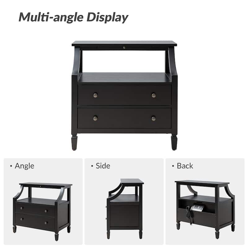 Jennifer 2 - Drawer Nightstand with Built-In Outlets and Pull-out Tray Set of 2 by HULALA HOME