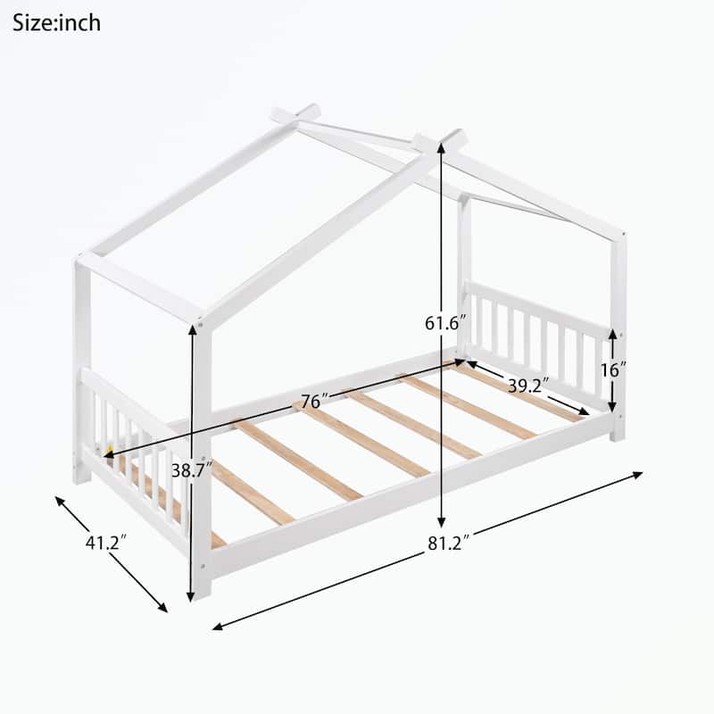 Twin Size House Platform Bed with Headboard and Footboard