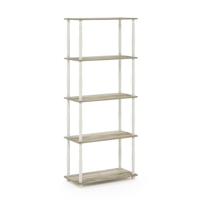 5 Tiers Wood Household Shelving Unit in Oak/White (23.6 in. W x 57.4 in. H x 11.6 in. D) - 23.6
