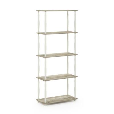 5 Tiers Wood Household Shelving Unit in Oak/White (23.6 in. W x 57.4 in. H x 11.6 in. D) - 23.6