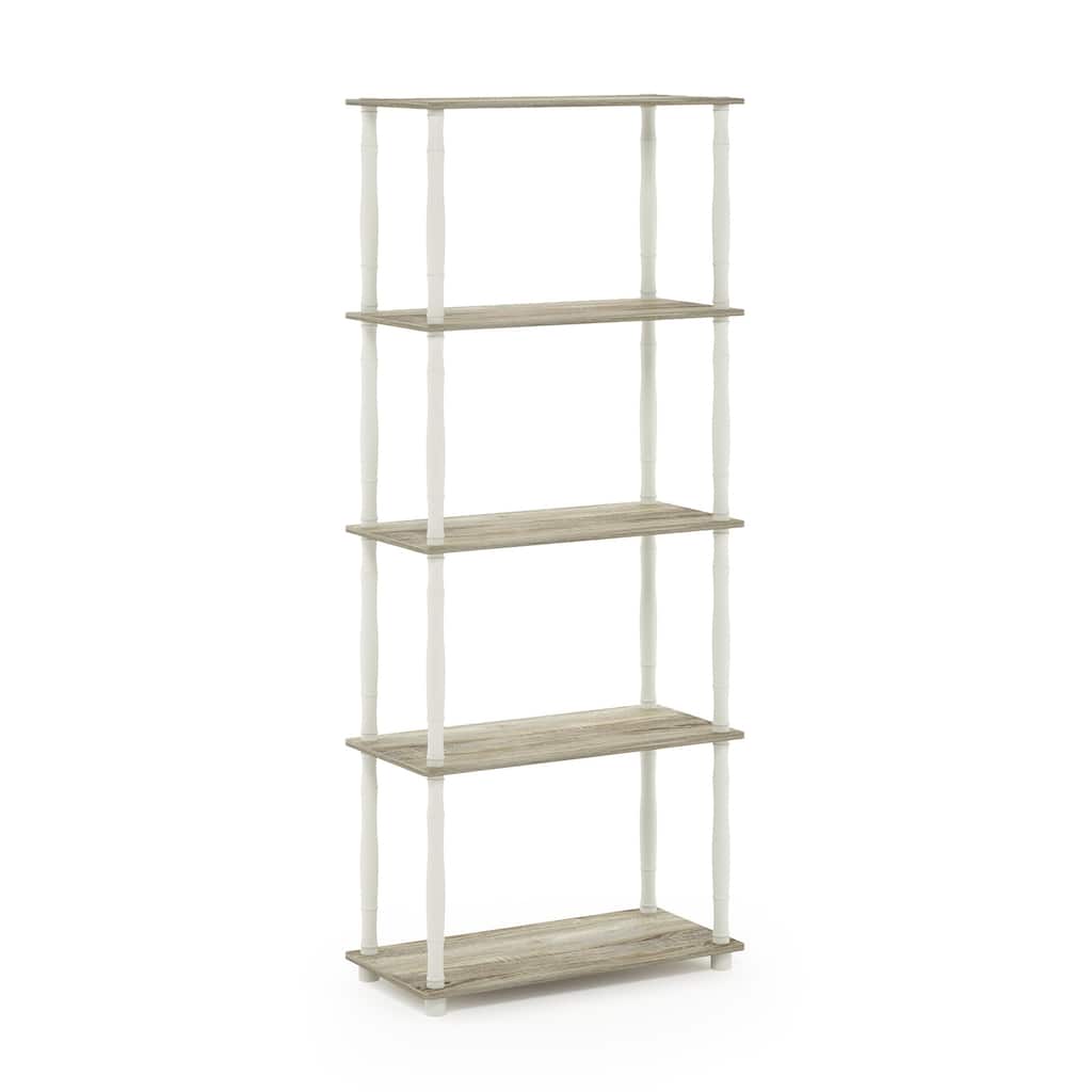 5 Tiers Wood Household Shelving Unit in Oak/White (23.6 in. W x 57.4 in. H x 11.6 in. D) - 23.6