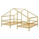 preview thumbnail 8 of 8, Metal Double Twin Triangular House Beds with Built-in Table, Stylish Double Twin Bed Frames for Kids, No Box Spring Needed, Gold