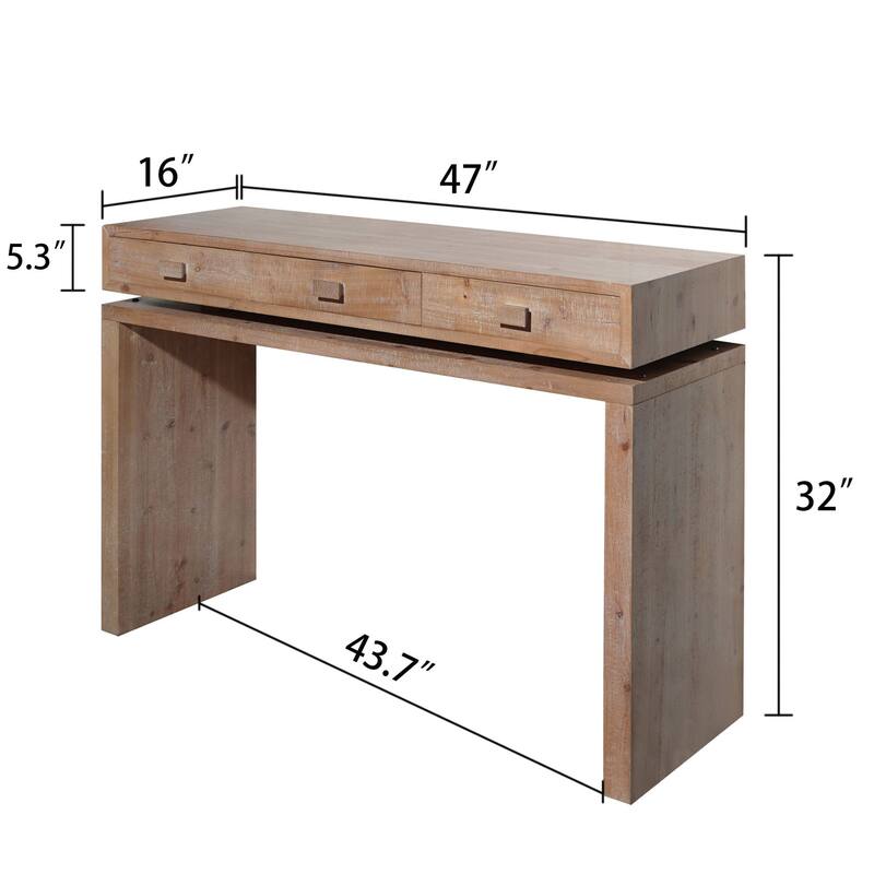 Rustic Wooden Console Table with 3 Drawers