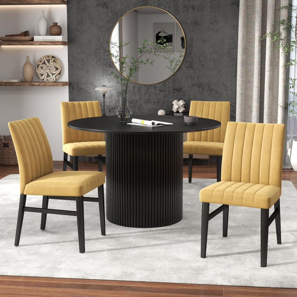 Roundhill Furniture Henriet 5-Piece Round Pedestal Dining Set