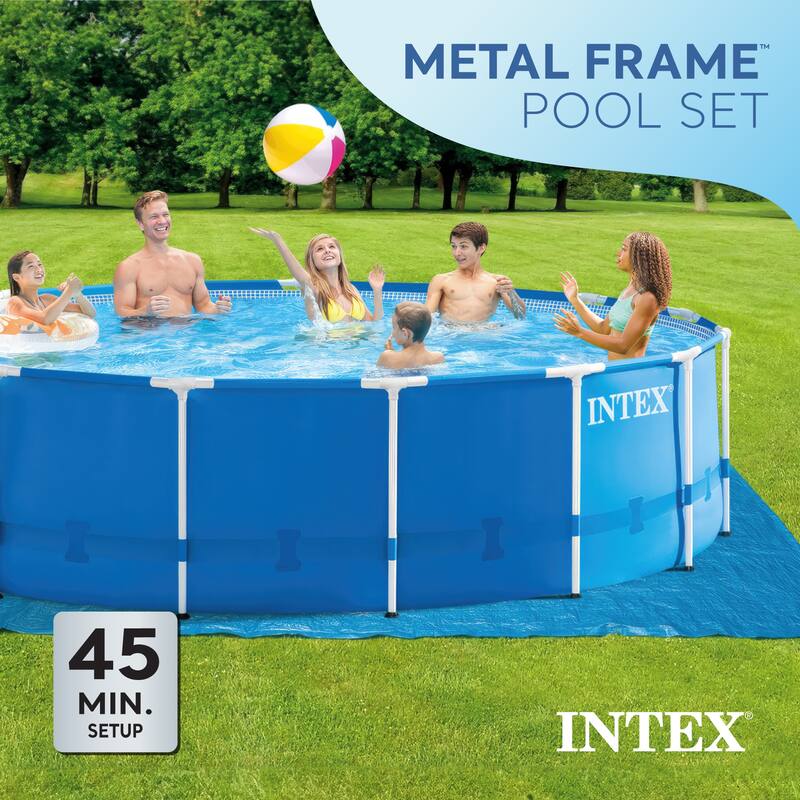 Intex 28241EH 15ft x 48in Metal Frame Above Ground Pool Set with Pump & Cover - 53