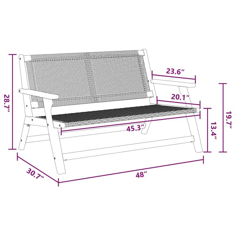 vidaXL Garden Furniture Black 122 x 78 x 73 cm Solid Acacia wood - 48.0 x 30.7 x 28.7