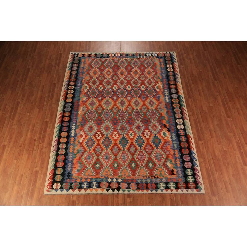 Orange Kilim Oriental Area Rug Handmade Wool Carpet - 8'5"x 11'2"