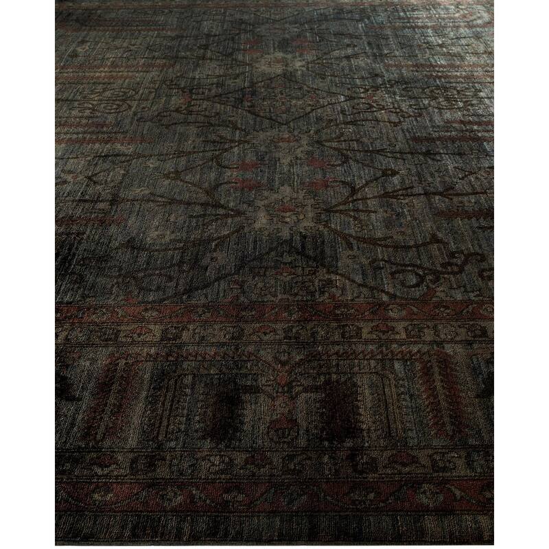 Overton Hand Knotted Wool Vintage Inspired Modern Contemporary Overdyed Gray Area Rug - 11' 9" x 18' 1"
