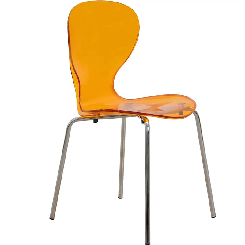 Oyster Modern Ergonomic Transparent Stackable Dining Side Chair with X Shaped Frame Rounded Seat Edge for Indoor Outdoor Use - Transparent Orange