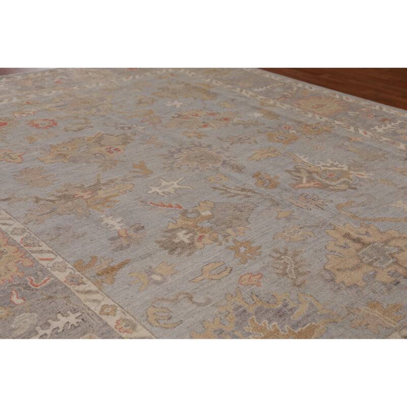 Hand Knotted Oriental 100% Wool Carpet Transitional All-Over Greys & Charcoal Oushak Area Rug - 9' 9'' X 7' 10''