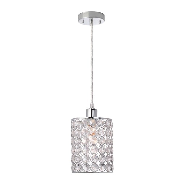 Globe Electric 65012 1 Light 7" Wide Pendant with Chrome and Crystal Cylinder Shade