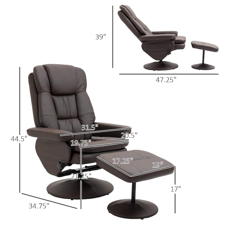 HOMCOM Recliner and Ottoman with Wrapped Base, Swivel PU Leather Reclining Chair with Footrest for Living Room