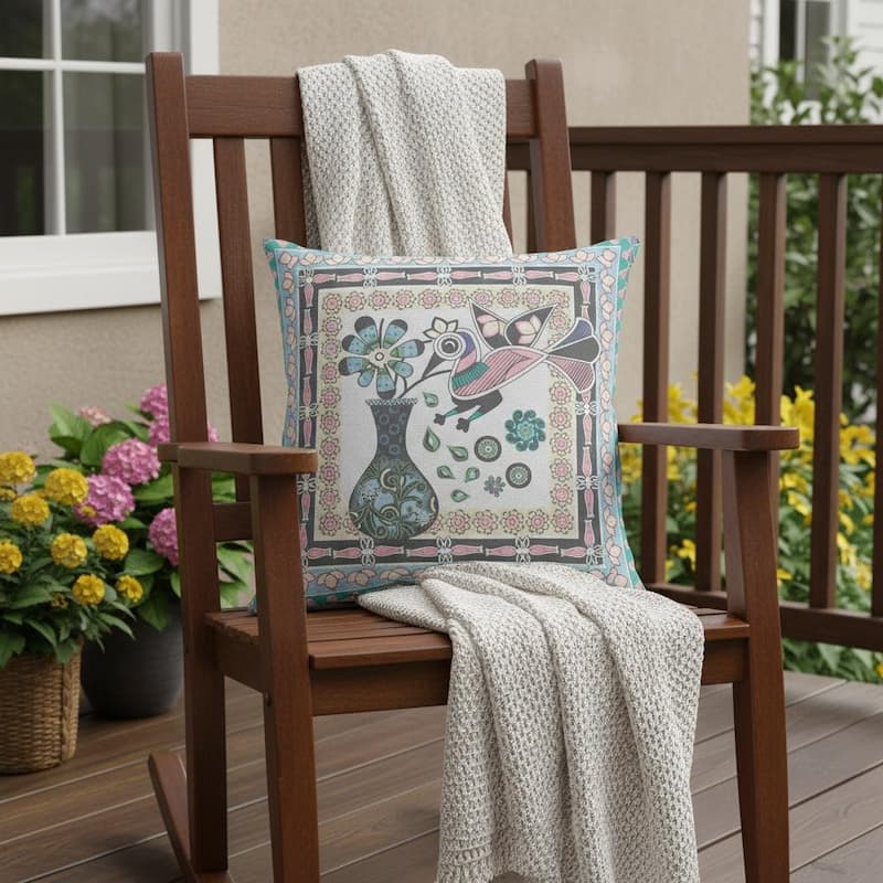 HomeRoots 26" x 26" Gray Peacock Blown Seam Floral Indoor Outdoor Throw Pillow - 26.00' X '5.00' X '26.00 - Gray - 26.00' X '5.00' X '26.00