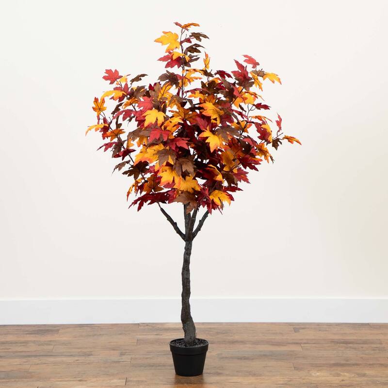 Potted Smoky Maple Artificial Tree - 5' - Orange and Red