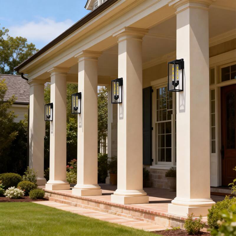 4 Pack Black Outdoor Lighting Wall Sconce with Clear Glass