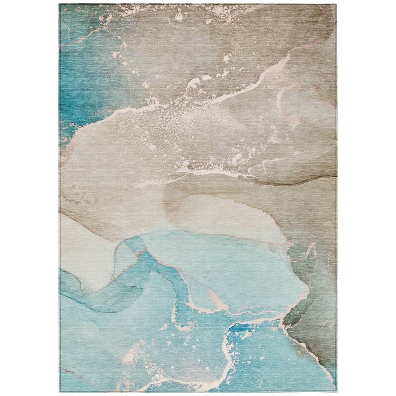 Machine Washable Indoor/ Outdoor Abstract Marble Chantille Rug