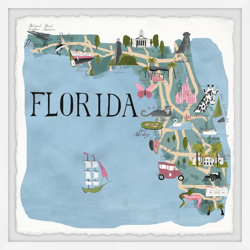 'Illustrated Map of Florida' Framed Painting Print