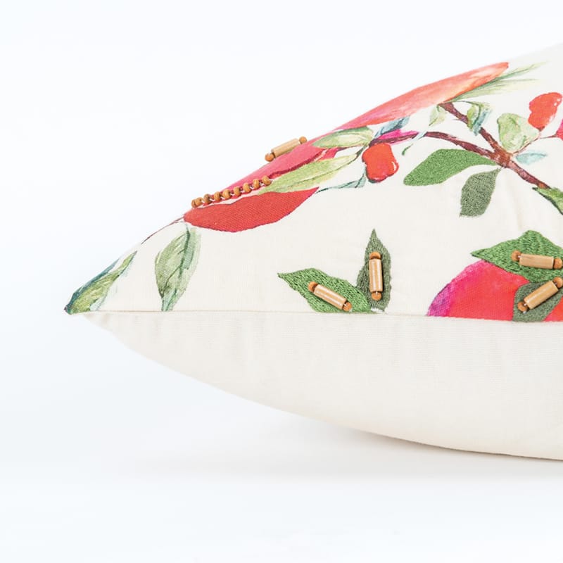 Red Pomegranate Cotton Embroidered Throw Pillow
