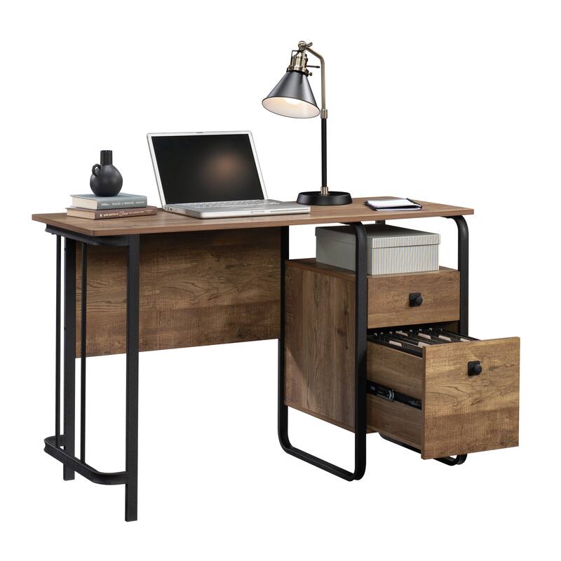 Wood Desk with Organized Storage, Oak
