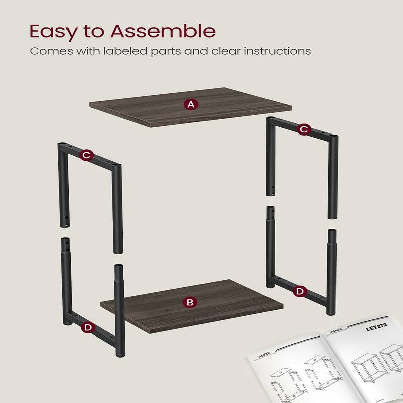 Set of 2 Open Back Side Tables with 2 Particleboard Panels and Black Side Steel Frame - 11.8”L x 15.2”W x 19.7”H