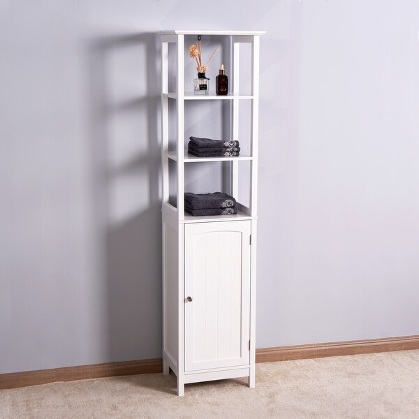 White Bathroom Floor Cabinet Storage Cupboard 3 Shelves Free Standing Rack 