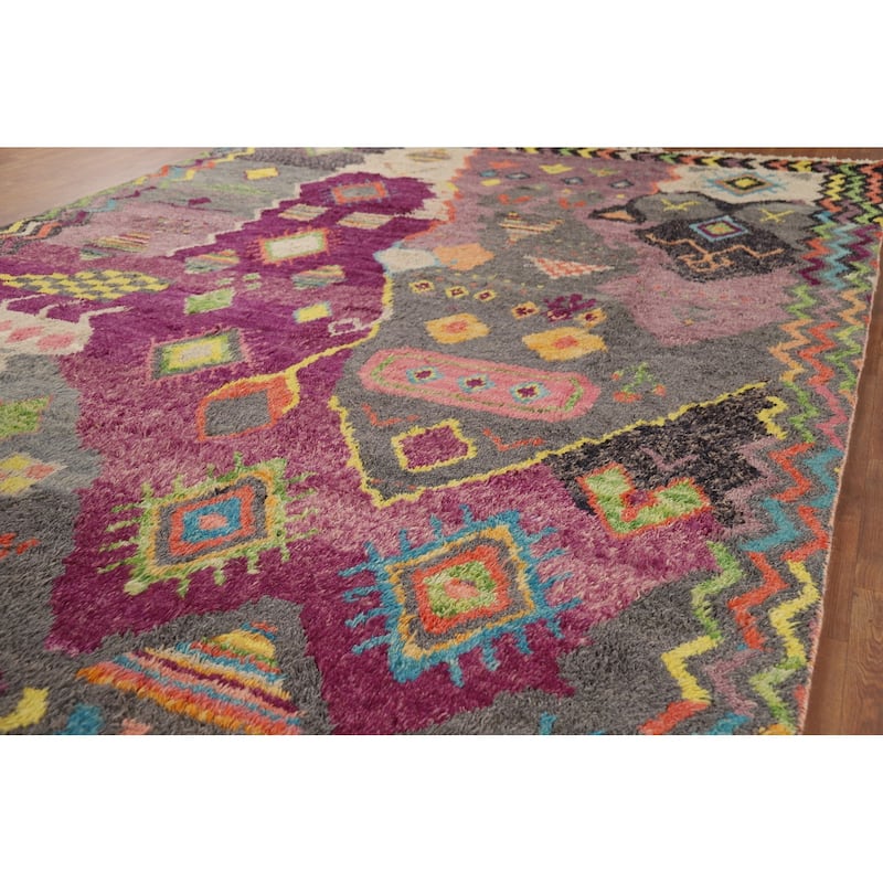 Plush Moroccan Oriental Area Rug Handmade Purple Wool Carpet - 9'0" x 12'7"