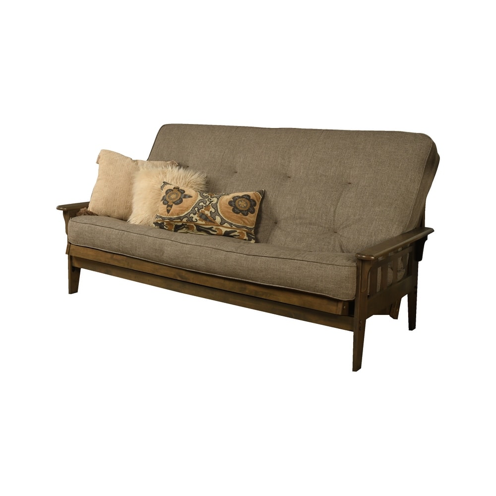 Somette Tucson Queen-size Futon Set in Rustic Walnut Finish with Linen Mattress