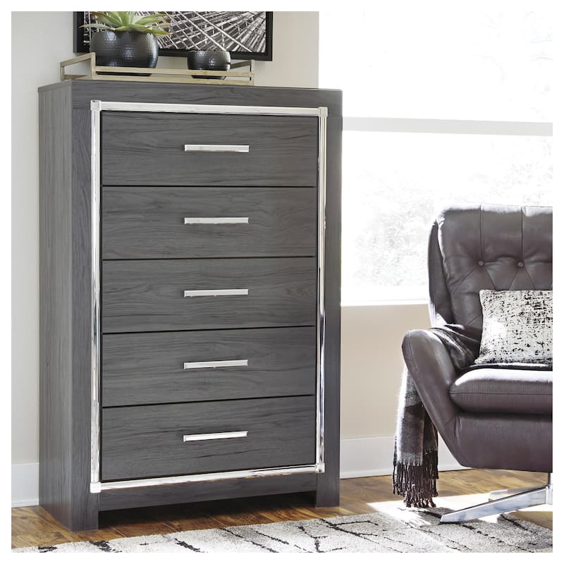 Lodanna Five Drawer Chest - Contemporary Style - Gray - Gray - 5-drawer