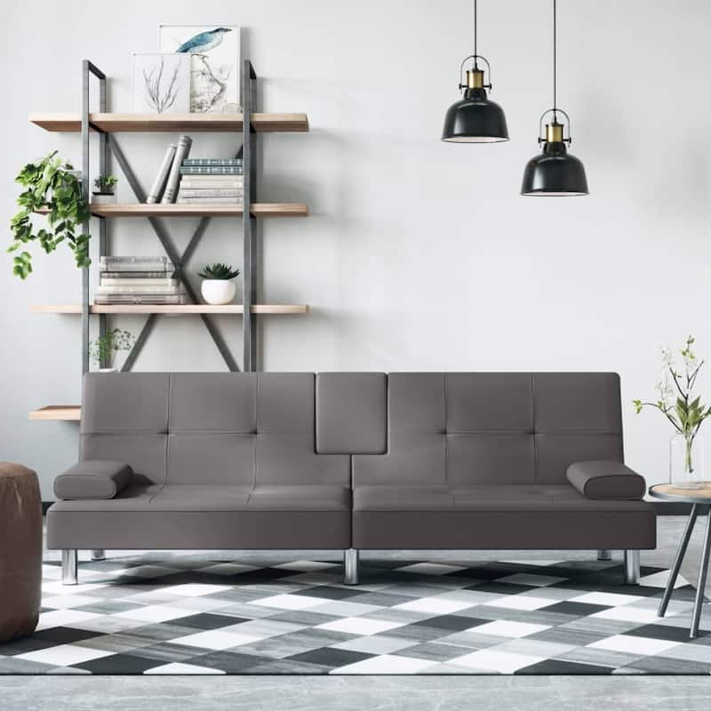 vidaXL Sofa Bed Foldable Sleeper Sofa Couch Bed with Cup Holders Faux Leather - 78.7" x 35" x 27.6" - Gray