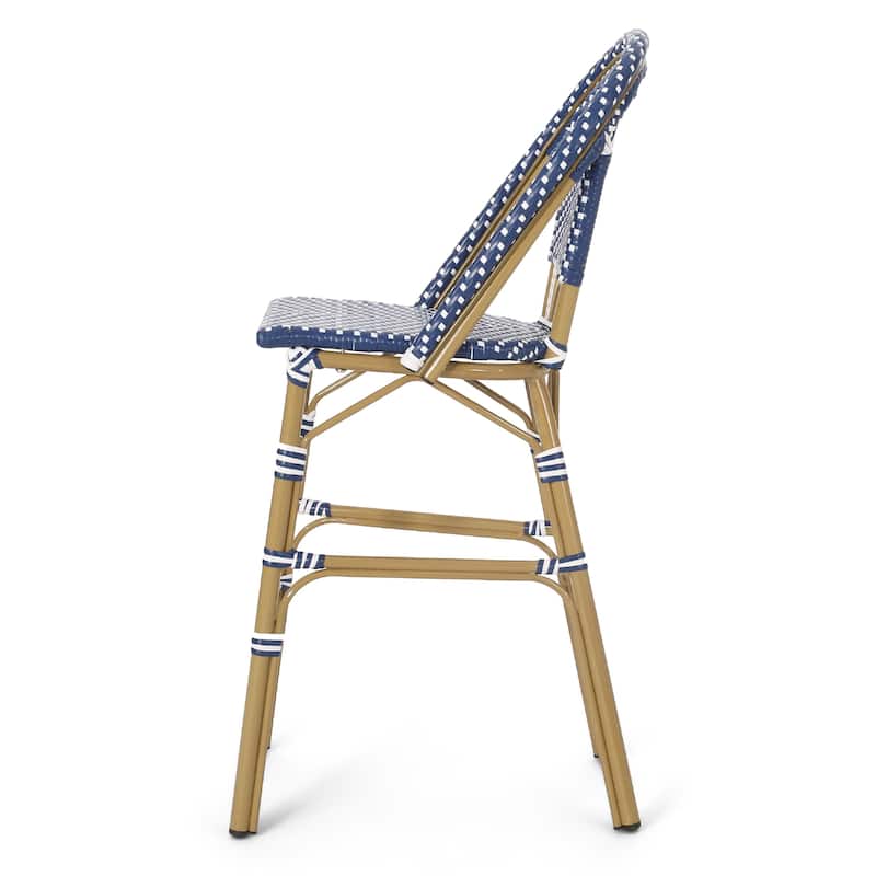 Meso Outdoor Barstool Chair Set of 2, White Blue Wicker Woven, Brown