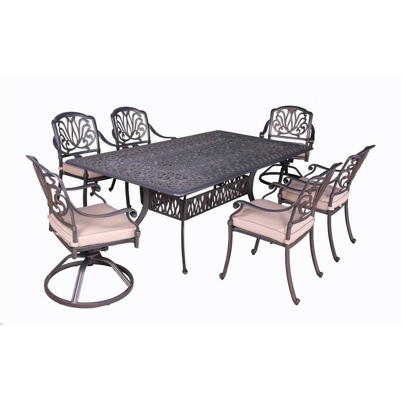 Saybrook Aluminum 7-piece Sunbrella Cushioned Dining Set with 44-inch x 84-inch Rectangular Table