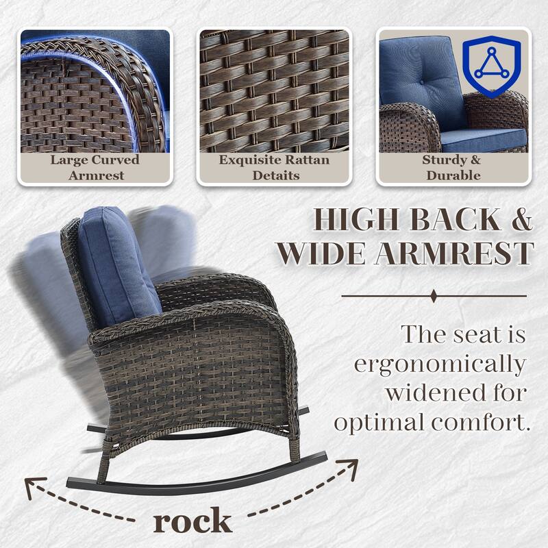 Outdoor Rocking Chairs Set with Ottomans - Brown
