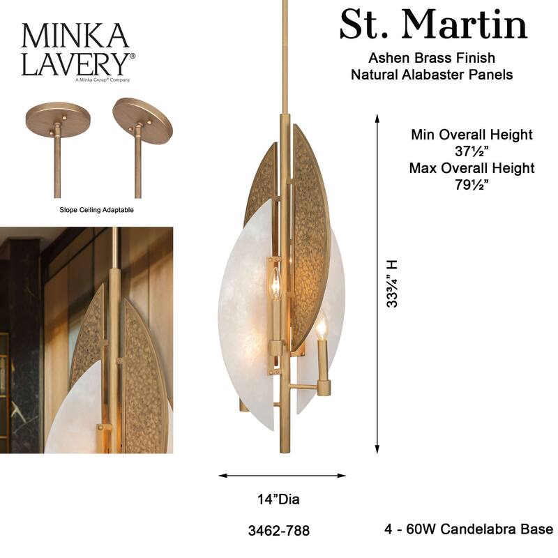 Minka Lavery 3462 Saint Martin 4 Light 14" Wide Pendant with Alabaster