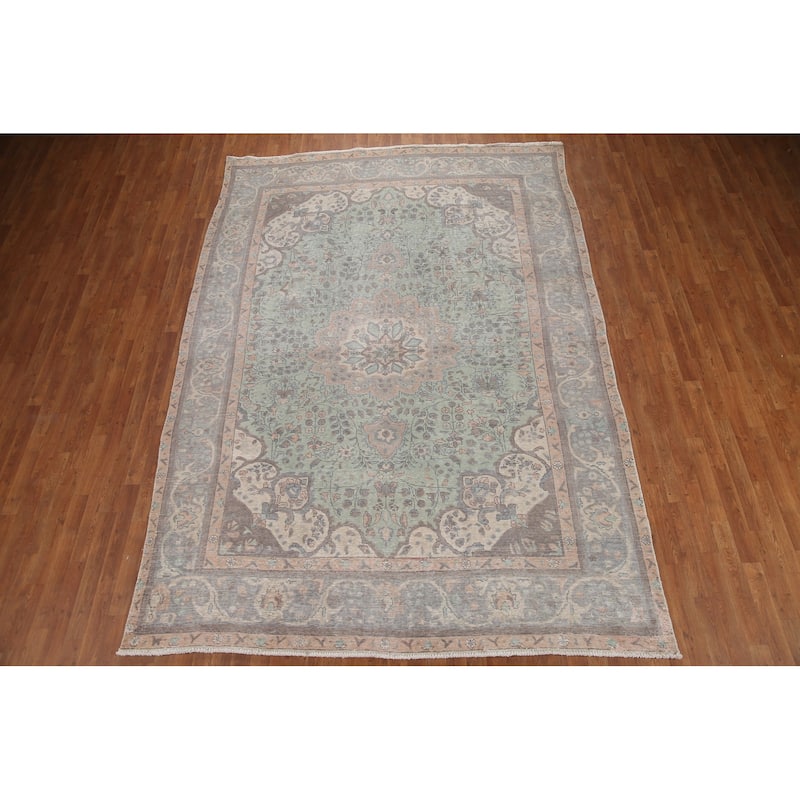 Hand Knotted Oriental 100% Wool Carpet Traditional Floral Green Tabriz Area Rug - 11' 7'' X 8' 1''