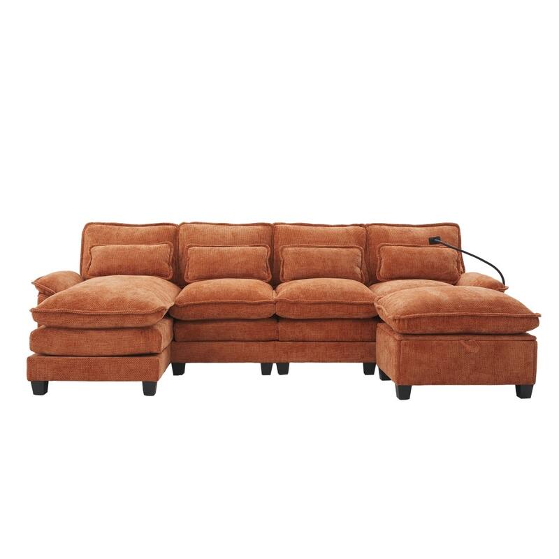 106.69" Modular U-shaped Sectional Sofa with Chaise Lounge and Ottoman, Pillows