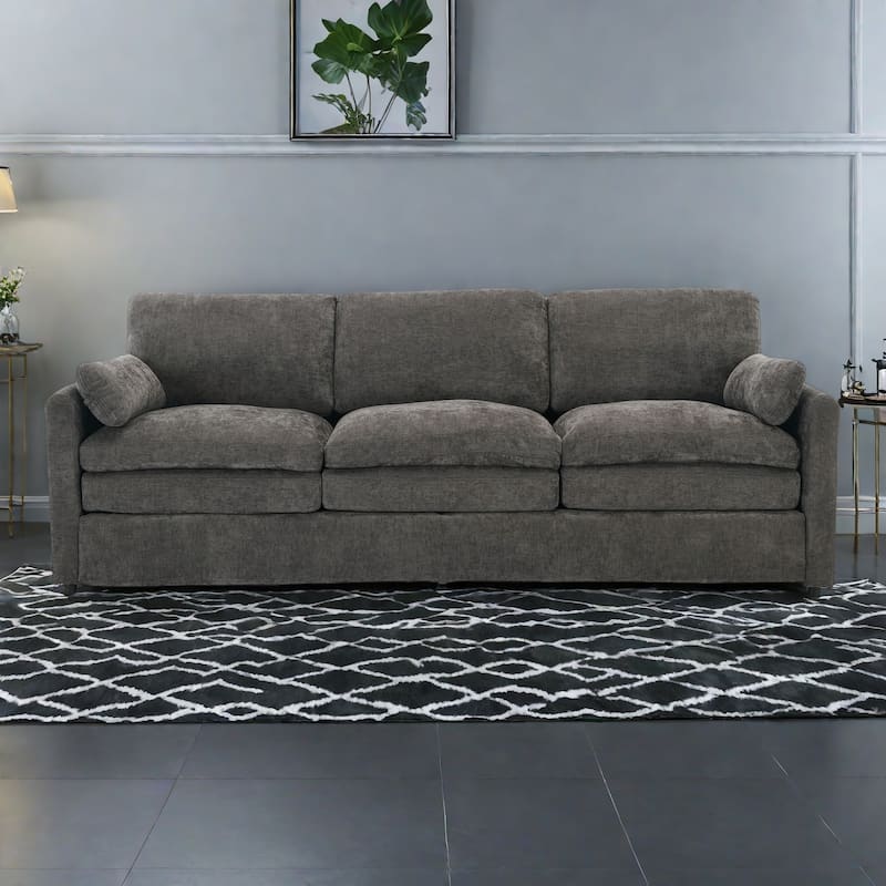 89" Chenille 3-Seater Sofa with Double-Layered Cushions for Living Room - LIGHT GREY