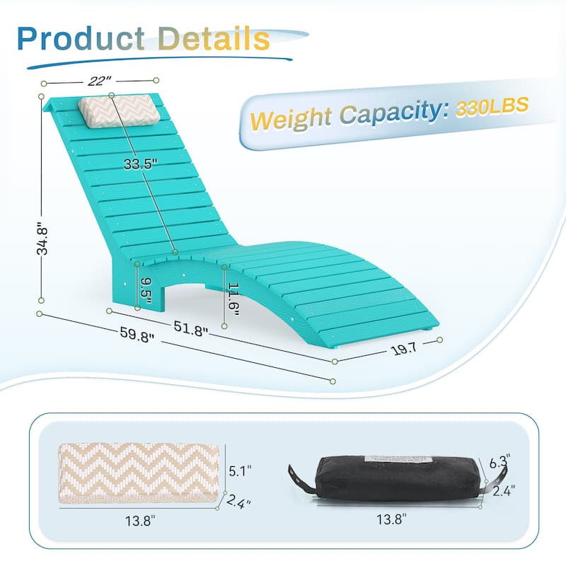 Outdoor Chaise Lounge Chair Set of 2, Patio Lounge Chairs for Outside, HDPE Lounge Chair - 59.8"L x 22"W x 34.8"H