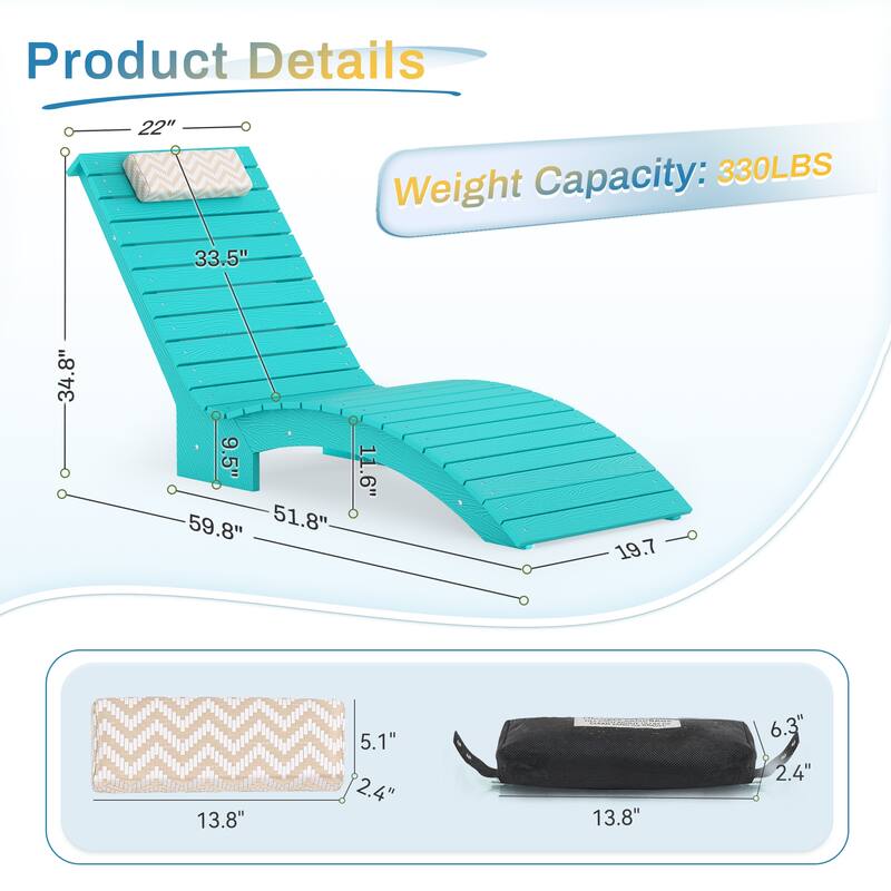 Outdoor Chaise Lounge Chair Set of 3, Patio Lounge Chairs for Outside, HDPS Lounge Chair - 59.8"L x 22"W x 34.8"H