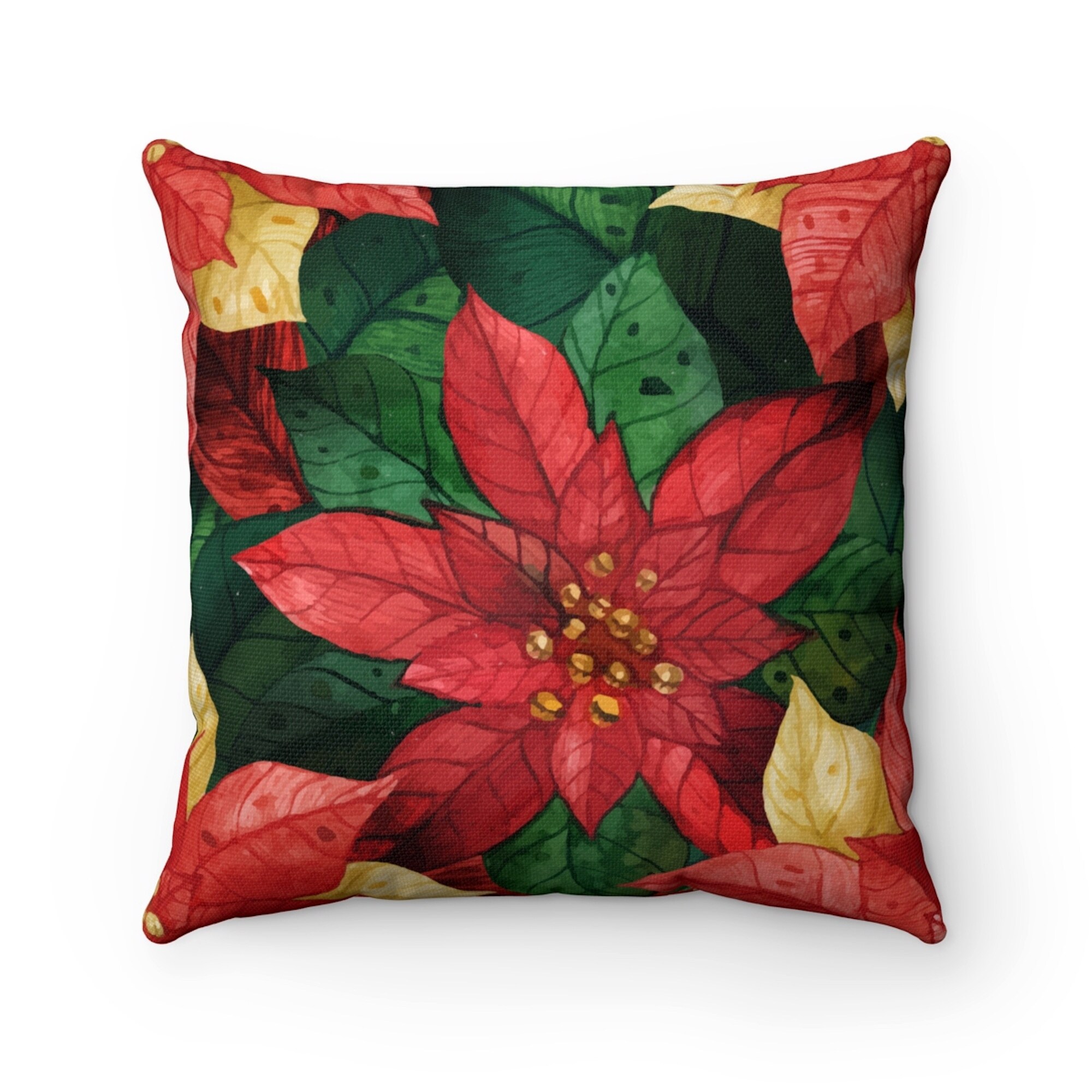Shop Christmas Poinsettia Patterned Reversible Throw Pillow Cover