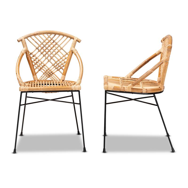 Pro Modern Bohemian Natural Rattan and Metal Dining Chair Set(2PC)