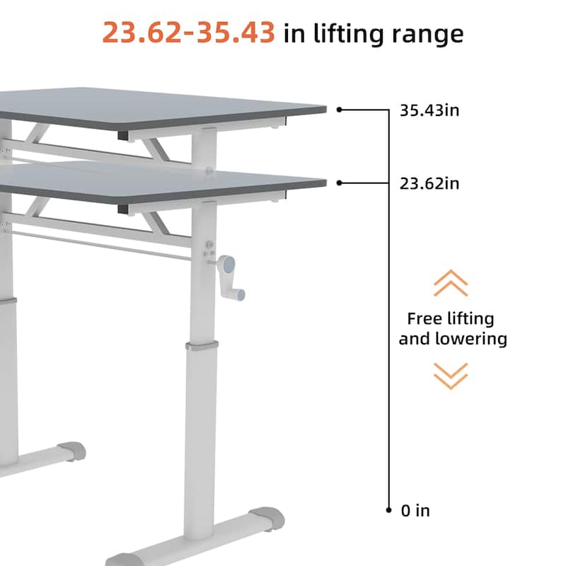 Roomfitters 40" Adjustable Height Study Desk - Compact Multi-Purpose Desk for Kids & Adults, Manual Crank Standing Desk