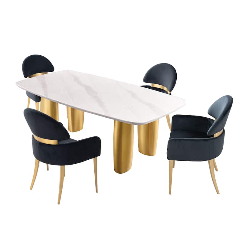 Furniture of America Luvien Modern 5-Piece Sintered Stone Top Dining Table Set