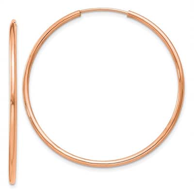Curata 14k Rose Gold Polished Endless Tube 1.5x38mm Hoop Earrings