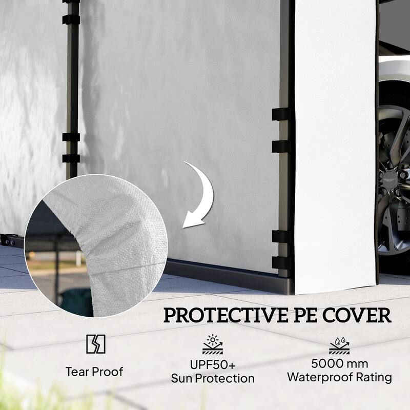 Outsunny Carport Replacement Sidewall Panels Set of 4 for 10' x 15' Carports, PE Tarp Replacement Side Wall Cover