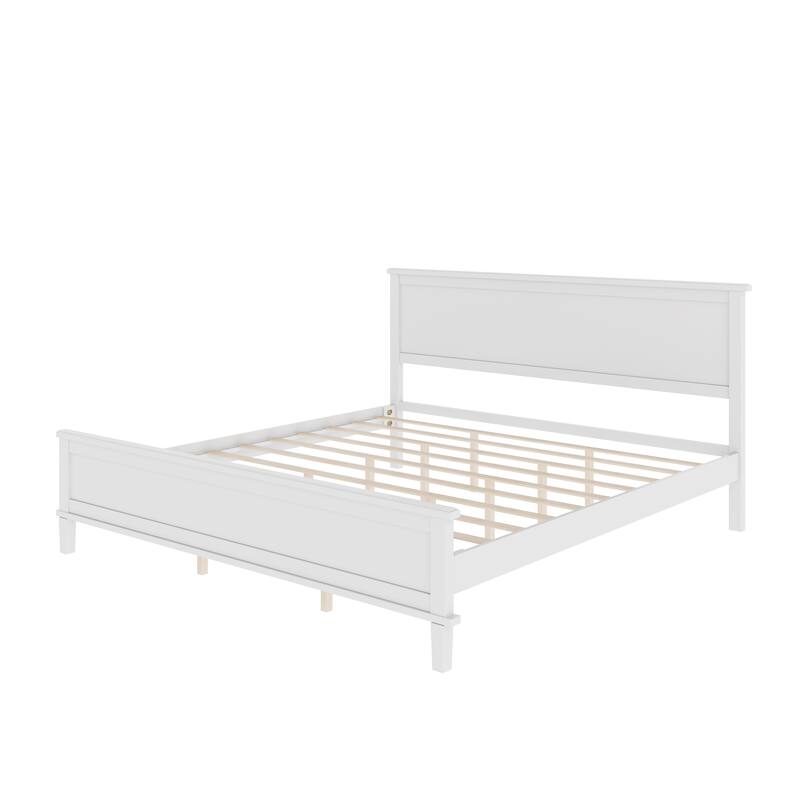 Wood Platform Bed with Headboard and Wood Slat Support
